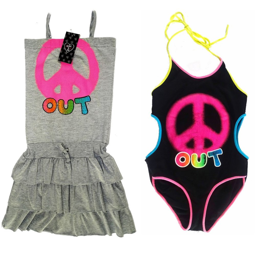 NWT Flowers by Zoe grey Peace print dress w/matching Bathing suit Size XL